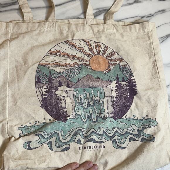 Earthbound Trading Co. Canvas Nature Mountain Tote Bag Reusable Shopping Produce - Picture 2 of 4